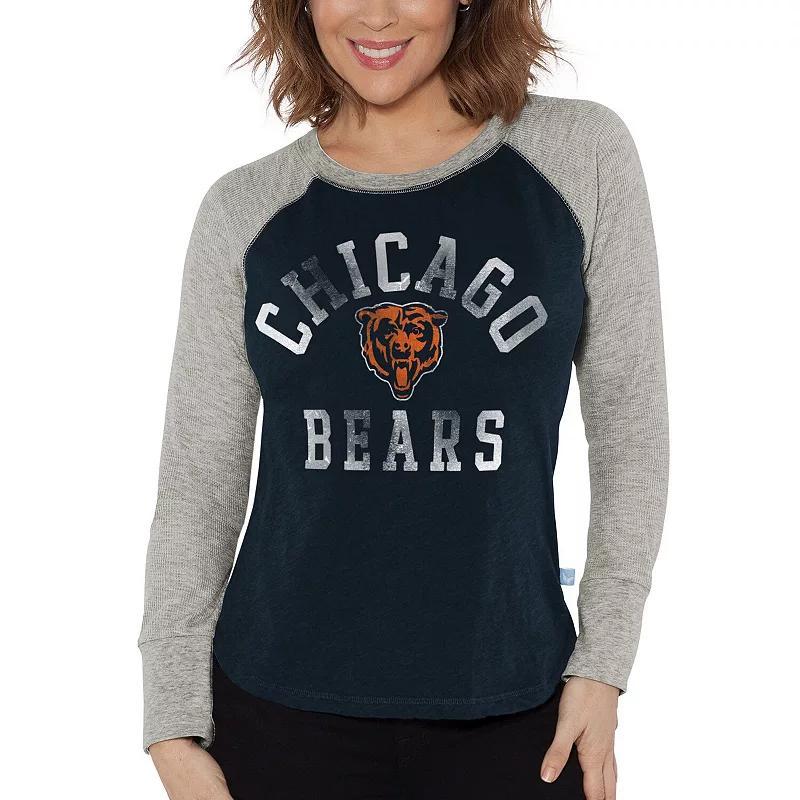 Womens G-III 4Her by Carl Banks Navy/Heather Gray Chicago Bears Waffle Knit Raglan Long Sleeve T-Shirt Product Image