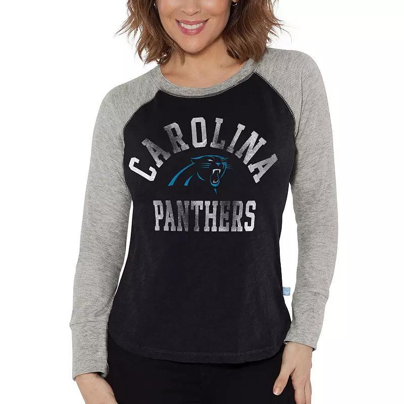 Womens G-III 4Her by Carl Banks /Heather Gray Carolina Panthers Waffle Knit Raglan Long Sleeve T-Shirt Product Image