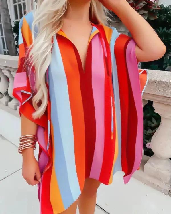 Olivia Mark – Color Block Striped Split Hem Top Product Image