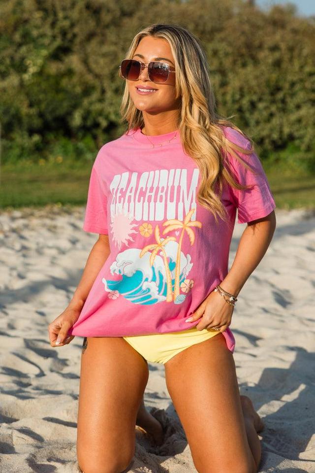 Beach Bum Hot Pink Oversized Graphic Tee Product Image