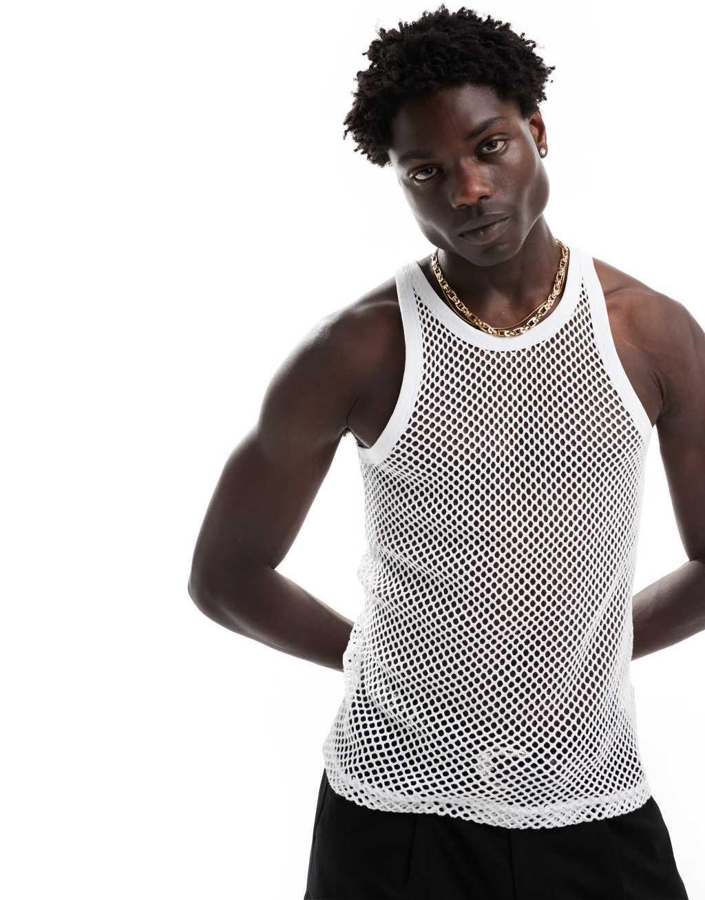 Weekday Matheus mesh tank top in white product image