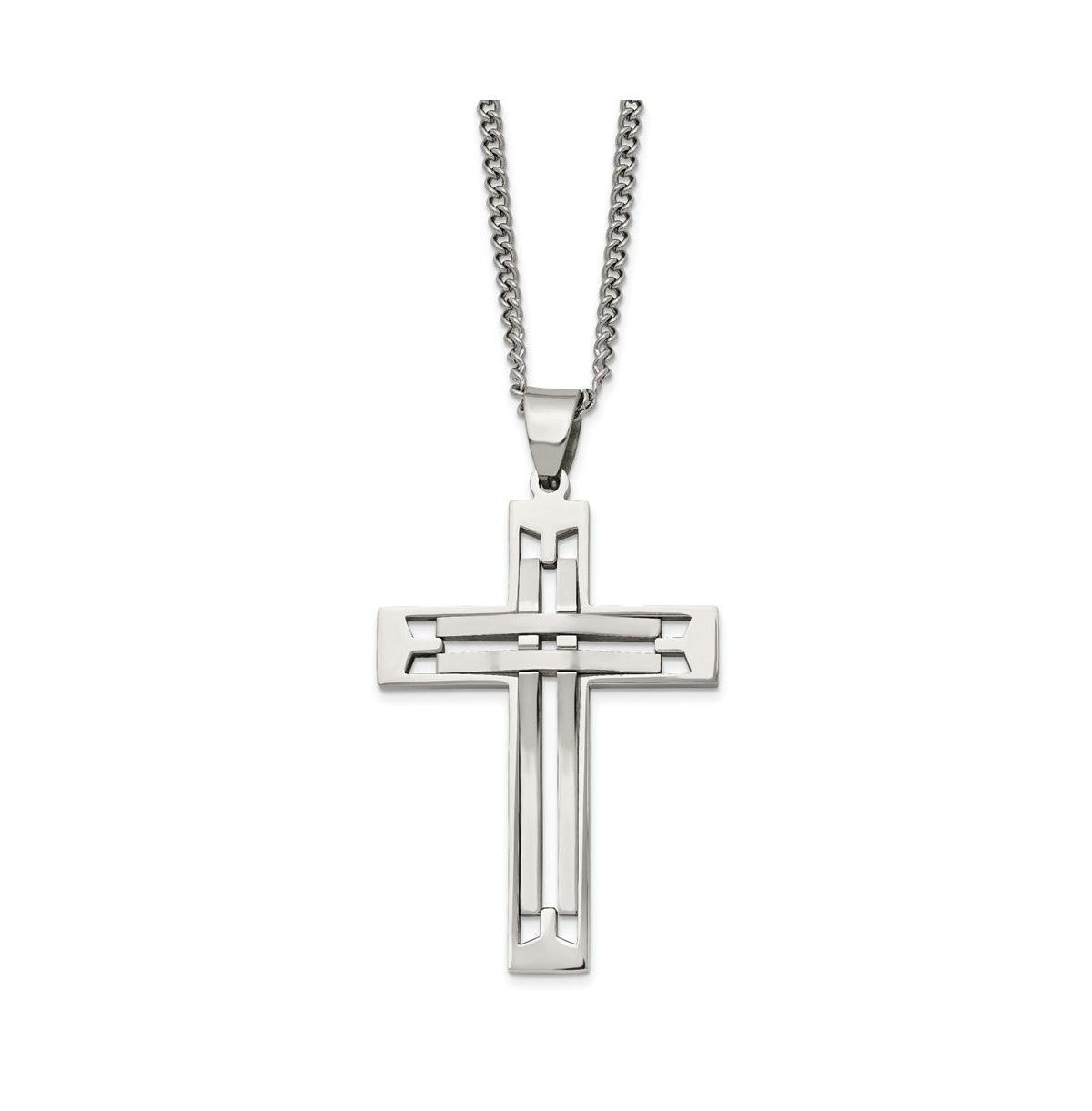 Chisel Stainless Steel Polished Cross Pendant on a Curb Chain Necklace Product Image