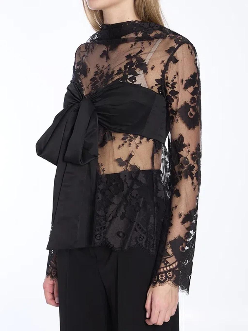 ZIMMERMANN Illustration Bow-detailed Lace-silk Crop Top In Black Product Image