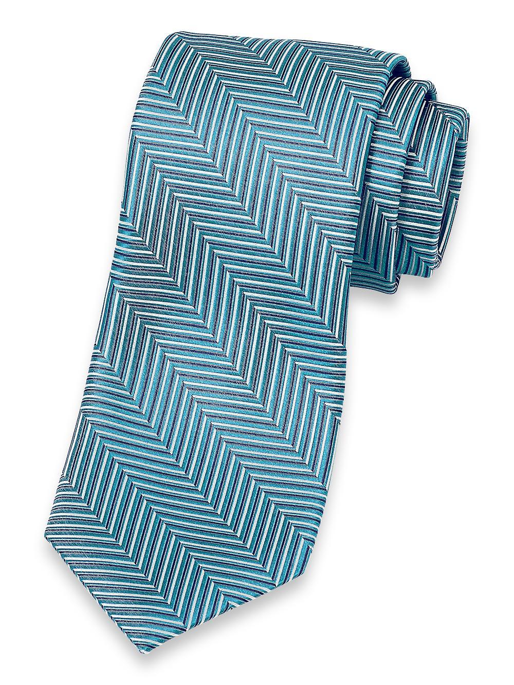 Herringbone Woven Silk Tie - Teal Multi Product Image