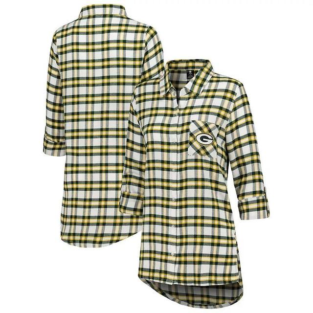 Womens Concepts Sport Bay Packers Sienna Plaid Full-Button Long Sleeve Nightshirt Product Image