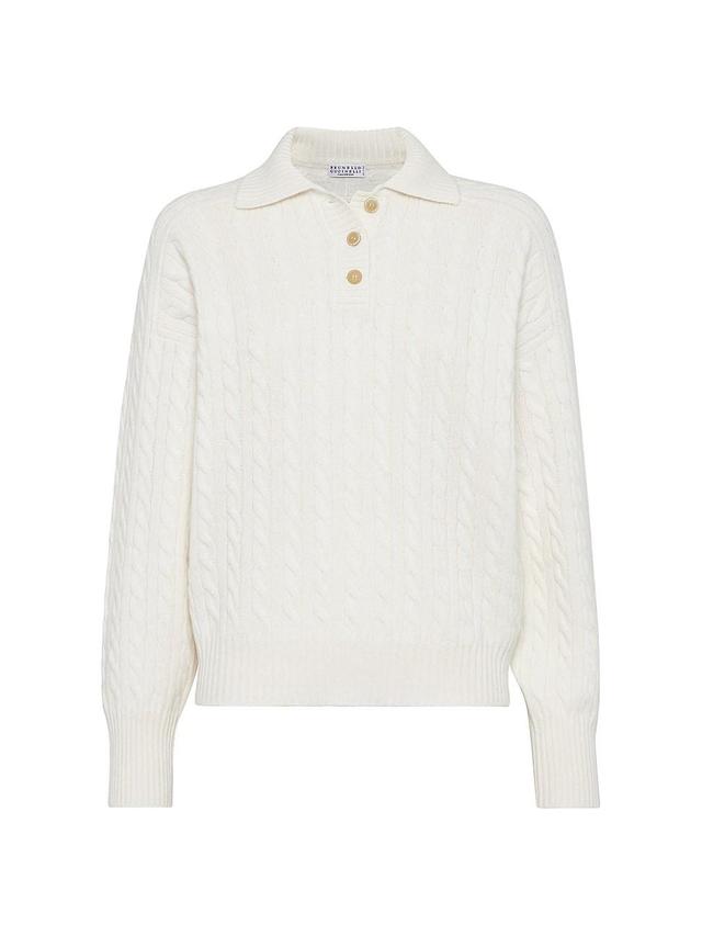 Womens Cashmere Cable Knit Polo Sweater Product Image