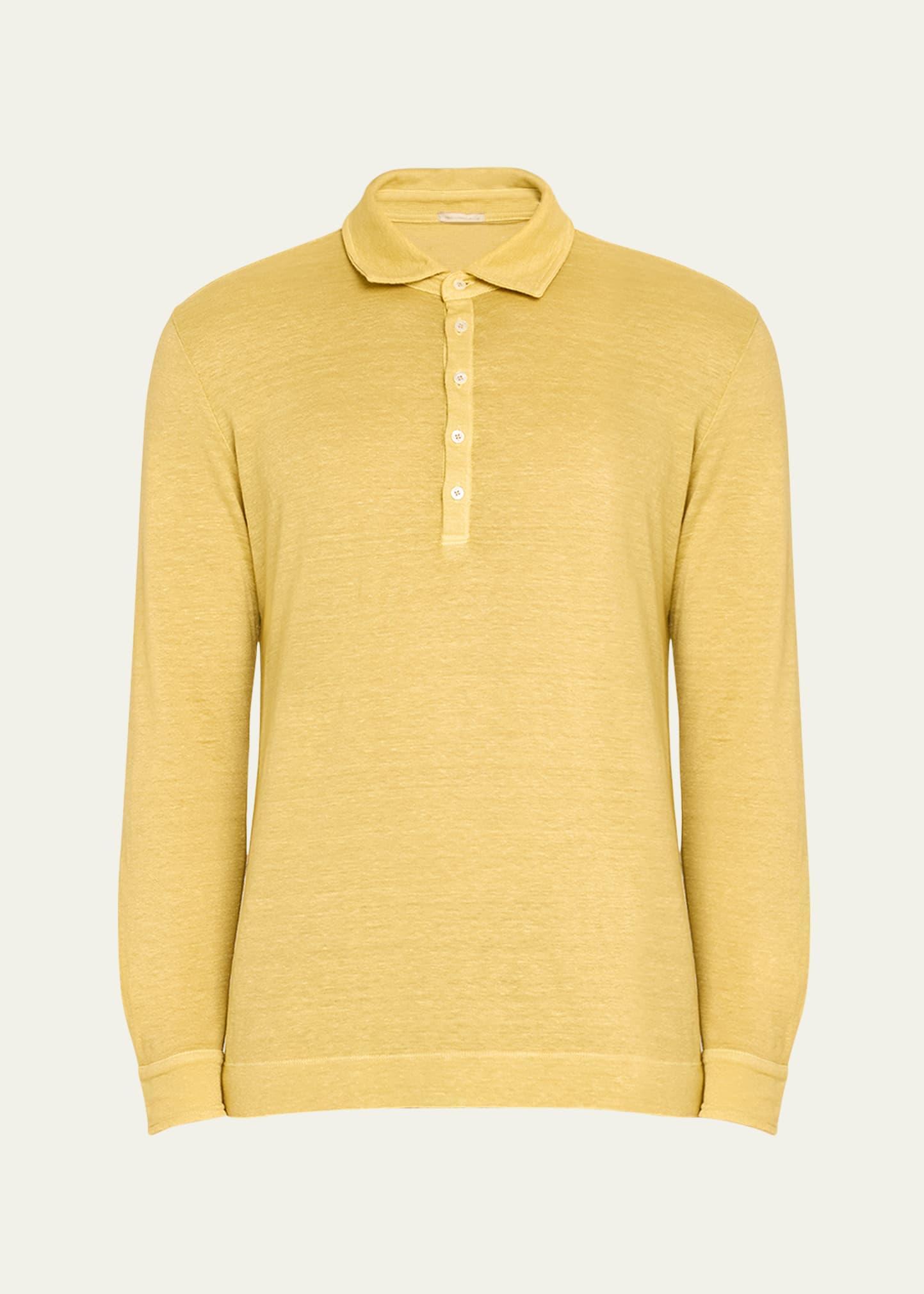 Mens Linen Pique Long-Sleeve Polo Shirt Product Image