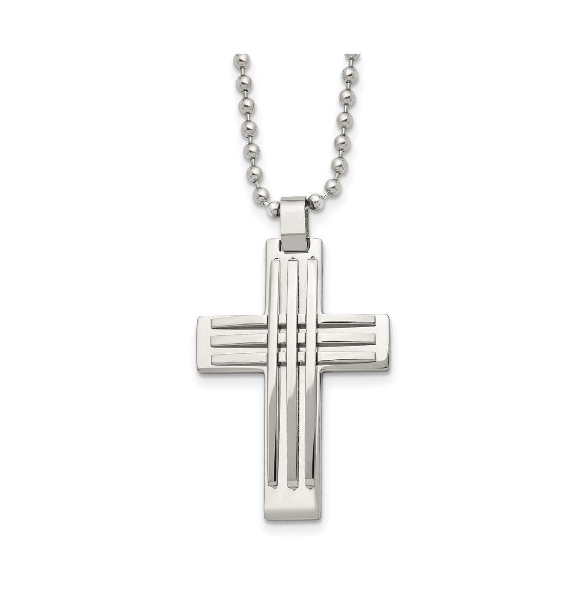 Chisel Stainless Steel Polished Cross Pendant on a Ball Chain Necklace Product Image