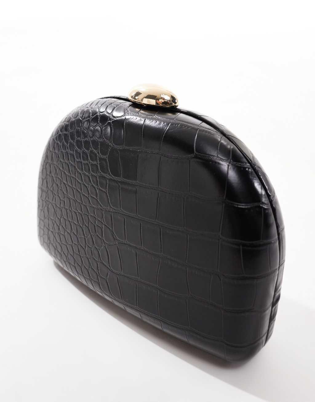 True Decadence faux croc box clutch in black Product Image