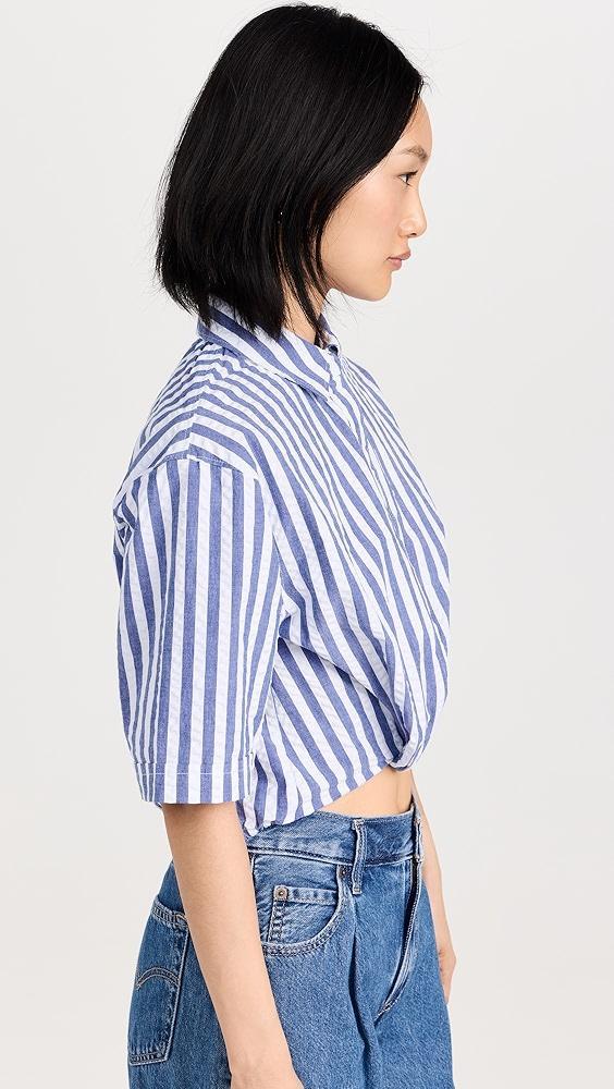 Stateside Puckered Stripe Short Sleeve Cropped Twist Shirt | Shopbop Product Image