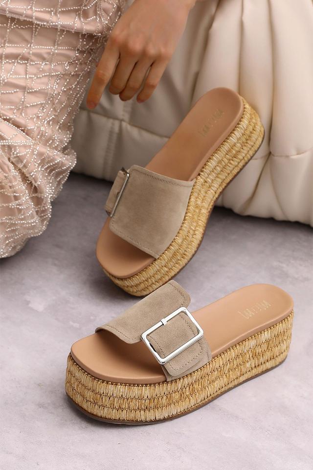 Raffia Platform Slide Sandals Product Image