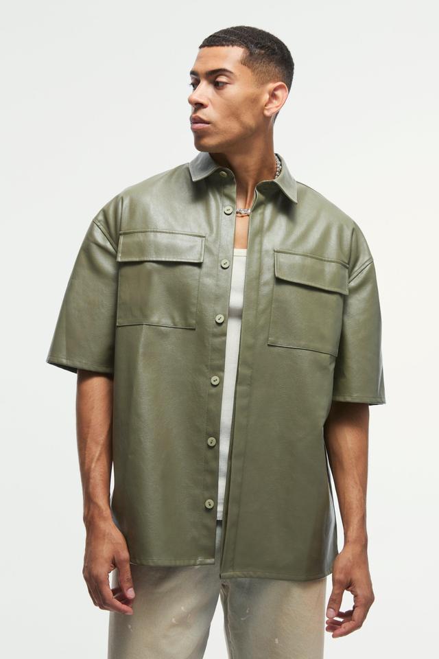 Pu Oversized Boxy Shirt | boohooMAN USA Product Image