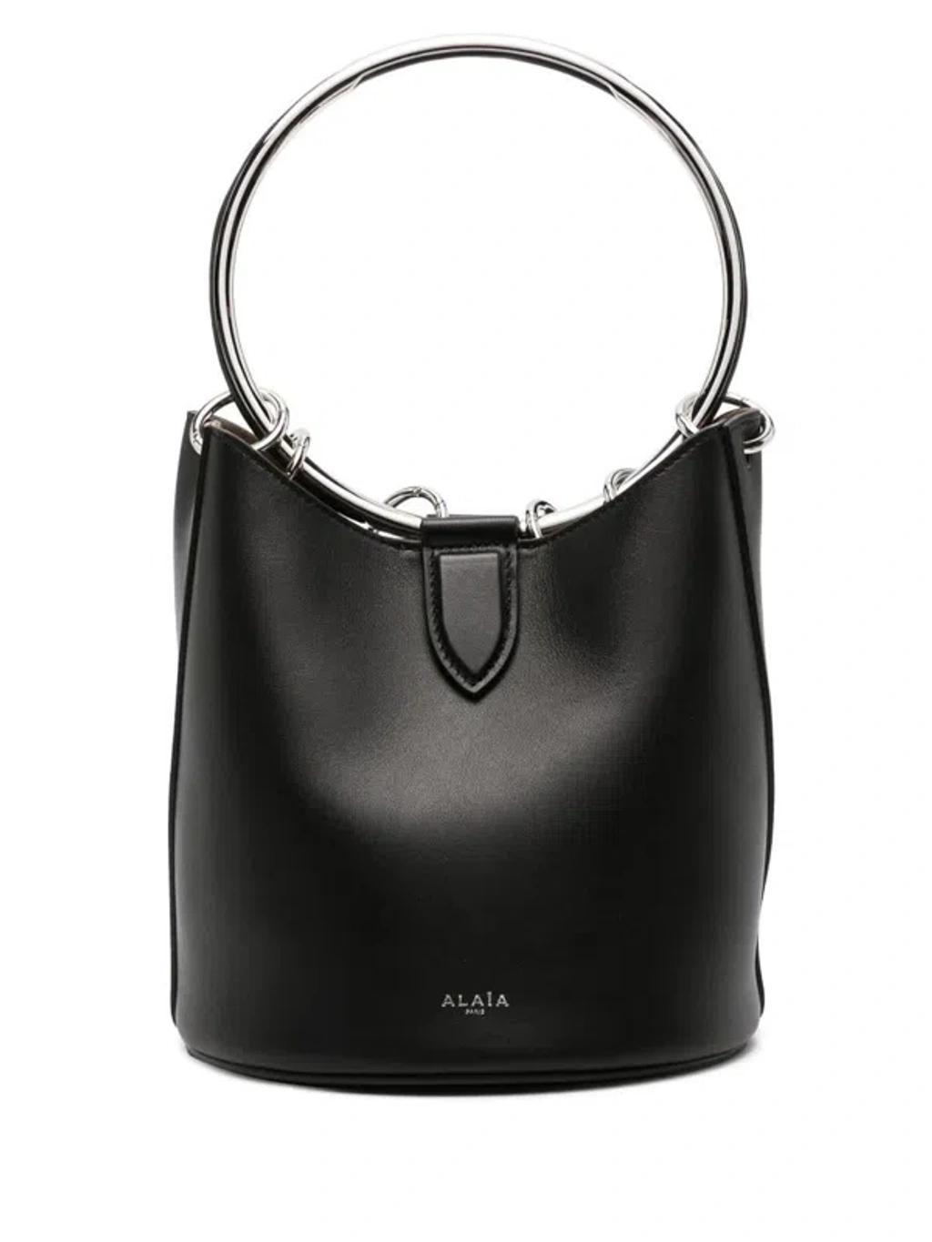 ALAÏA Ring Medium Black Leather Bucket Bag Product Image