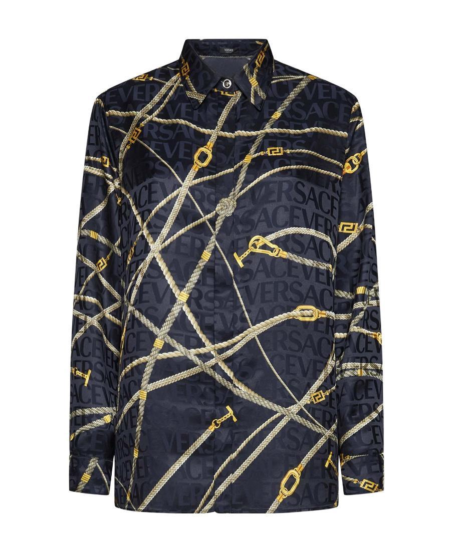 VERSACE Greca Nautical Long-sleeve Shirt In Black Product Image