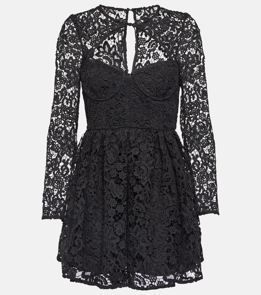 Lace Cutout Tie-neck Mini Dress In Black Product Image