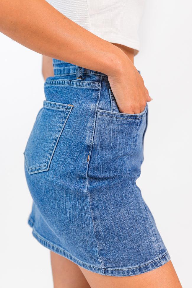 Somewhere Out There Medium Wash Side Slit Denim Skirt Product Image