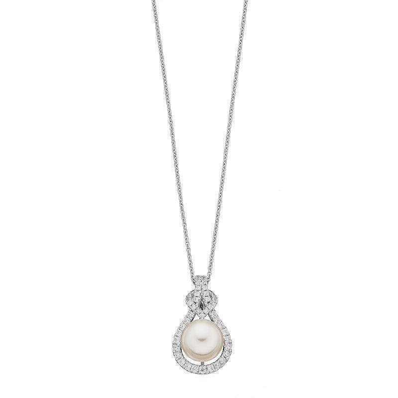 Sterling Silver Freshwater Cultured Pearl & Cubic Zirconia Teardrop Pendant, Womens White Product Image