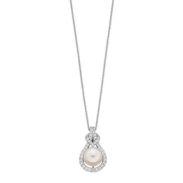 Sterling Silver Freshwater Cultured Pearl & Cubic Zirconia Teardrop Pendant, Womens Product Image