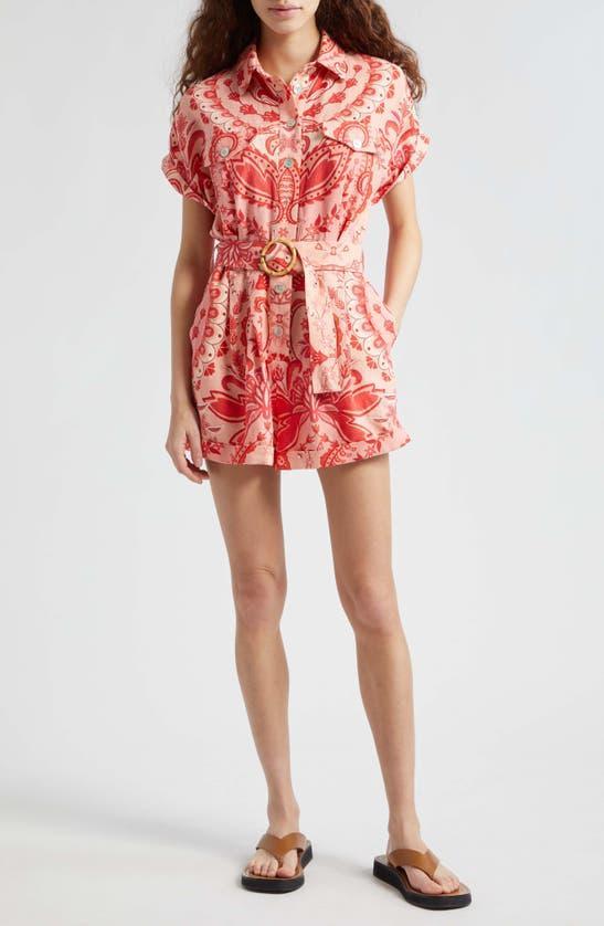 FARM RIO Jaipur Belted Linen Romper In Jaipur Red Product Image