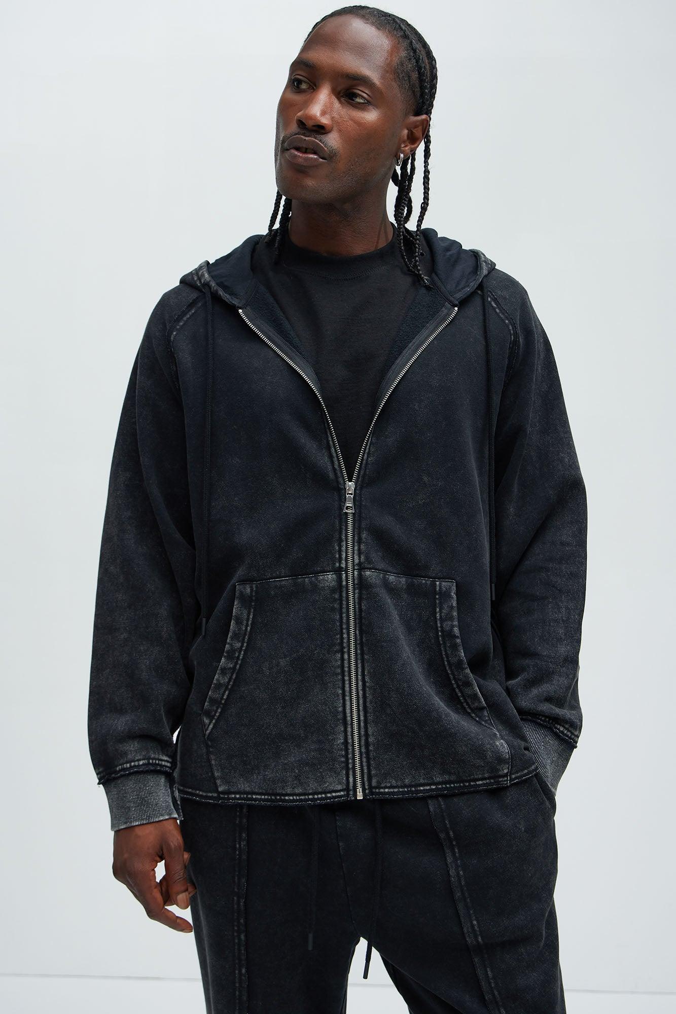 Tyson Oversized Frayed Seams Hoodie - Black Product Image