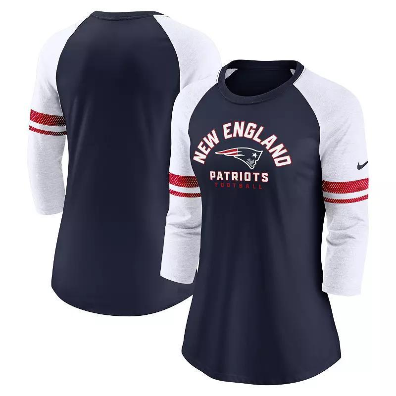 Womens Nike New England Patriots Fashion 3/4-Sleeve Raglan T-Shirt Blue Product Image