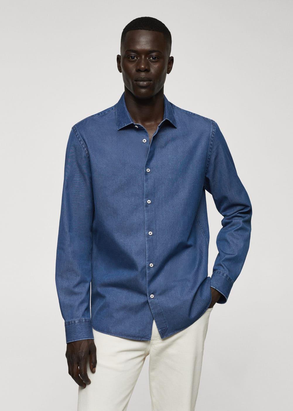 Mango Mens Regular-Fit Cotton Chambray Shirt Product Image