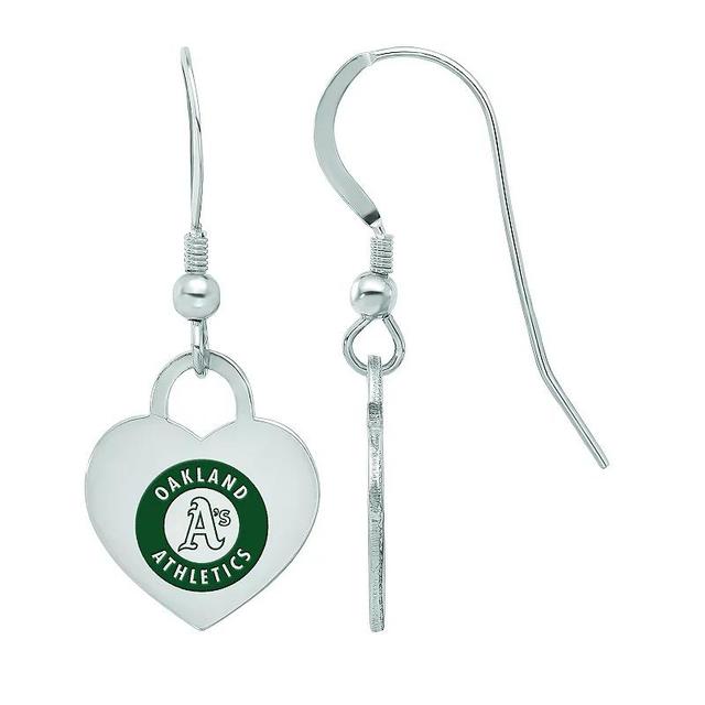 LogoArt Sterling Silver Oakland Athletics Heart Dangle Earrings, Womens Product Image