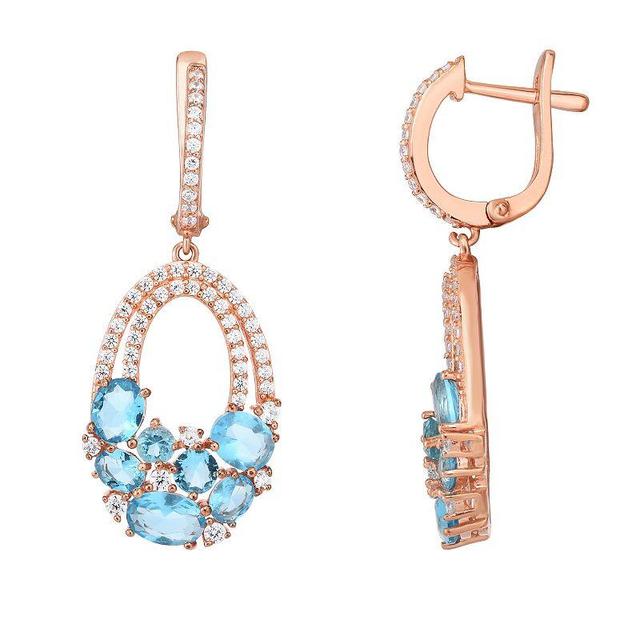 Blue & White Cubic Zirconia Oval Drop Earrings, Womens, Pink Tone Product Image