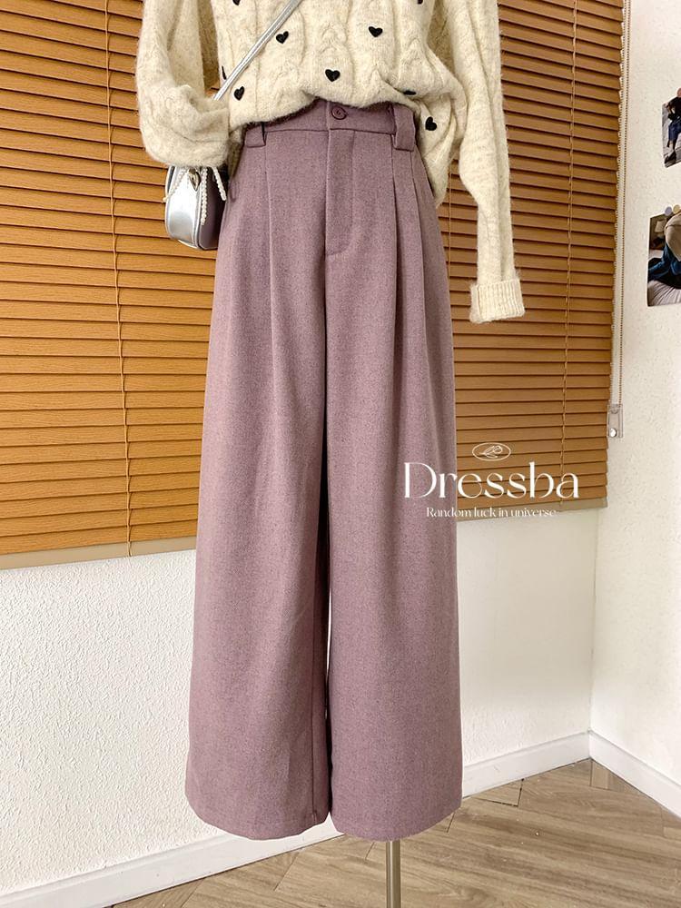 High Rise Plain Wide Leg Suit Pants Product Image