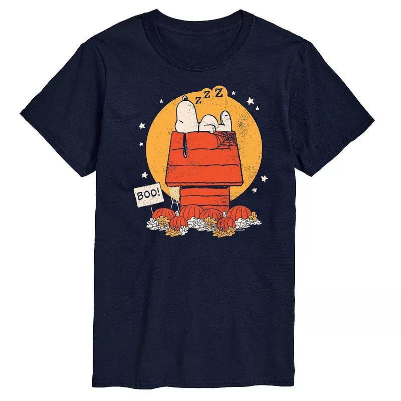 Mens Peanuts Snoopy Halloween Dog House Graphic Tee Blue Product Image