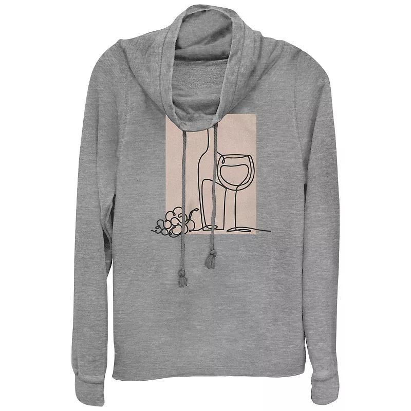 Womens Grapes Wine Bottle And Glass Drawing Cowlneck Graphic Lightweight Long Sleeve, Girls Gray Grey Product Image