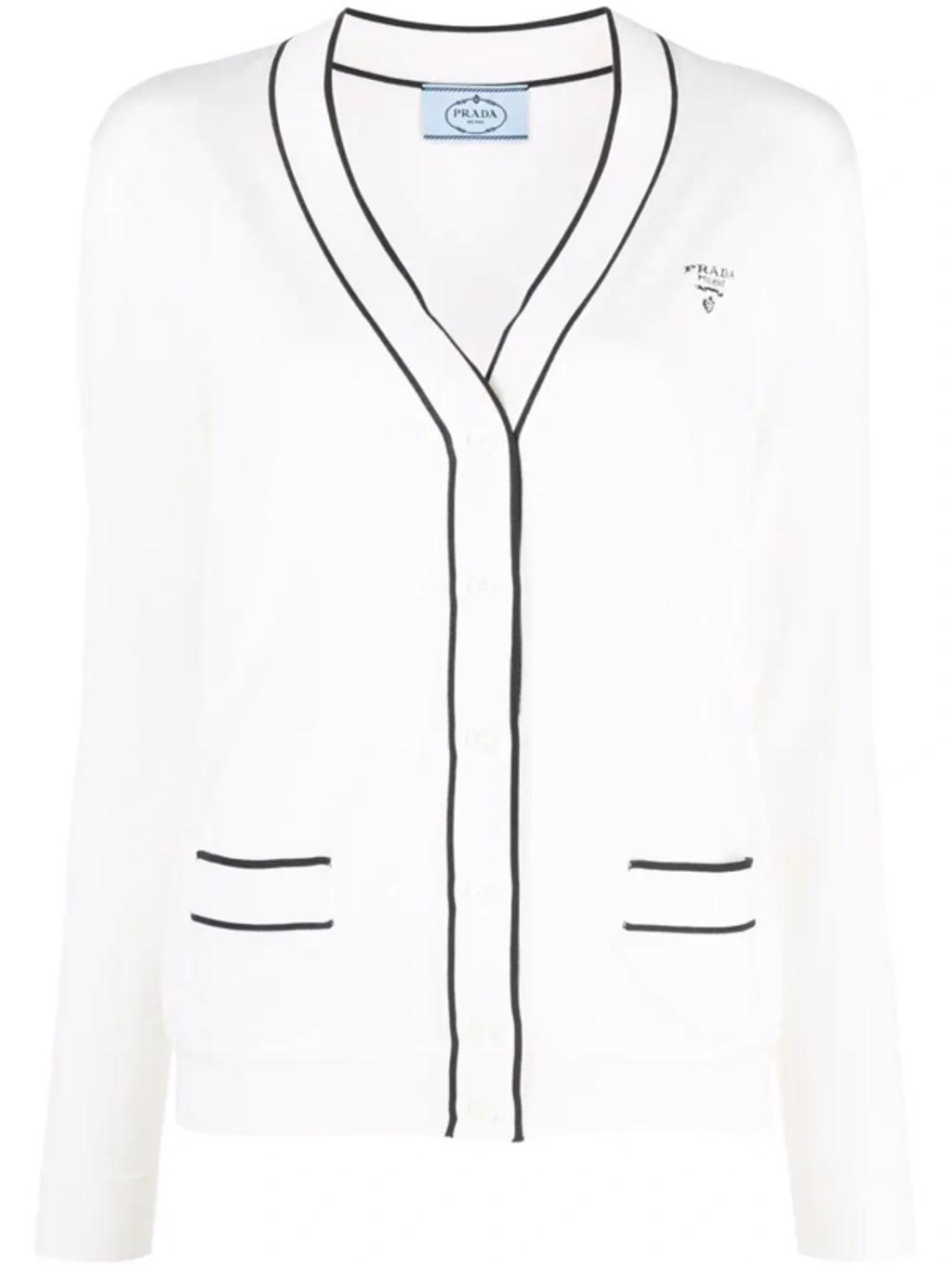 Logo-knitted V-neck Cardigan In White Product Image