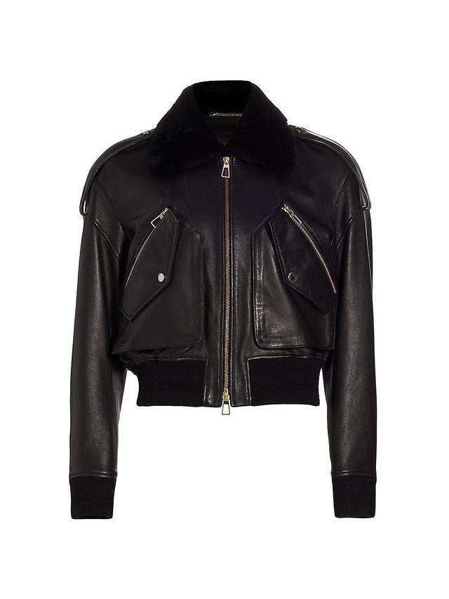 Womens Leather & Shearling Bomber Jacket Product Image