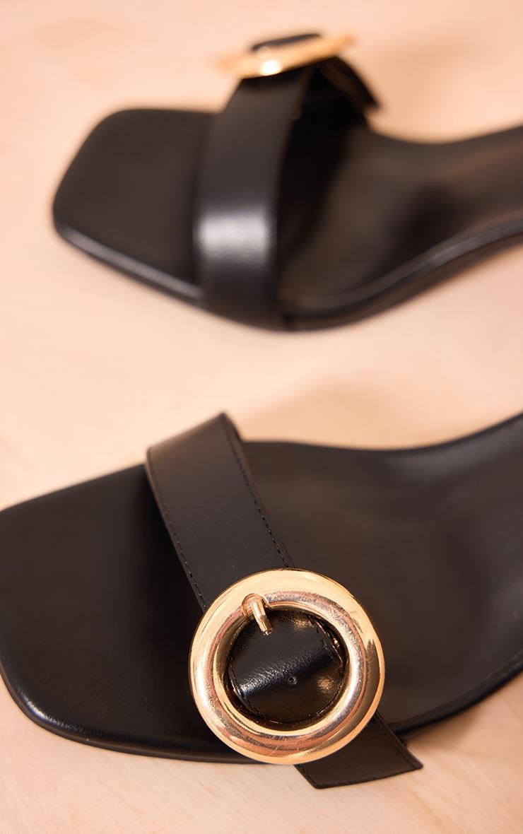 Black Wide Fit Pu Square Toe Buckle Detail Low Heeled Mules Product Image