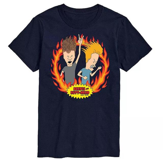 Mens Beavis And Butthead Rock Flames Tee Blue Product Image