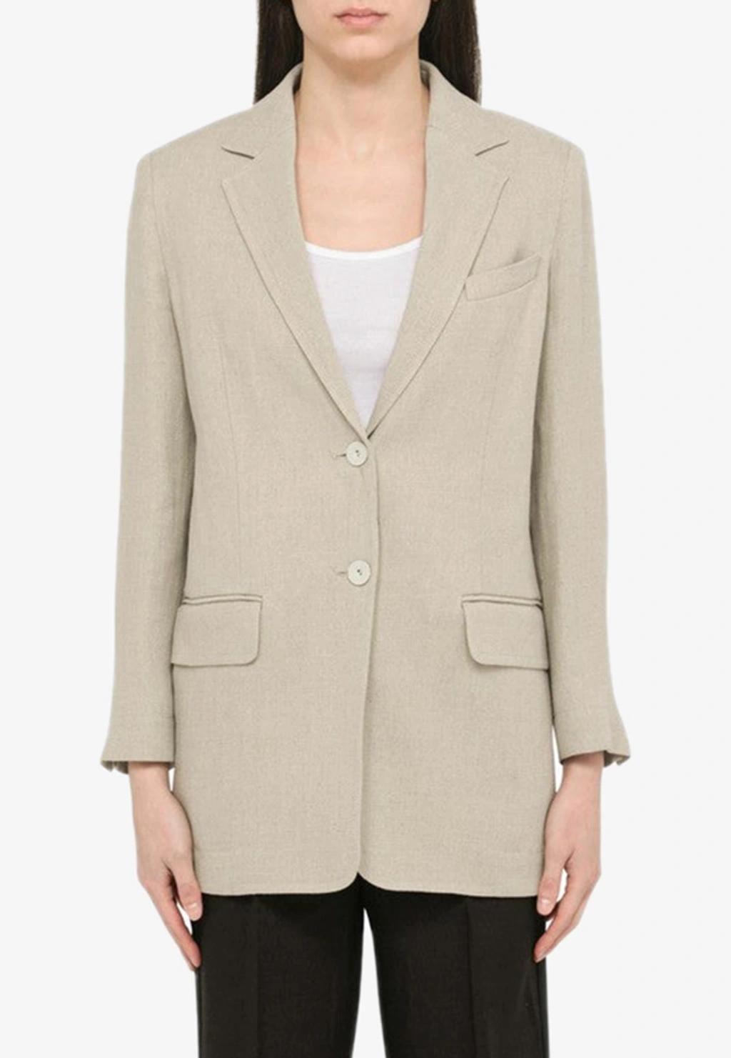 MAX MARA Womens Sand Mosa Single-breasted Linen-cotton Blend Blazer In Cream Product Image