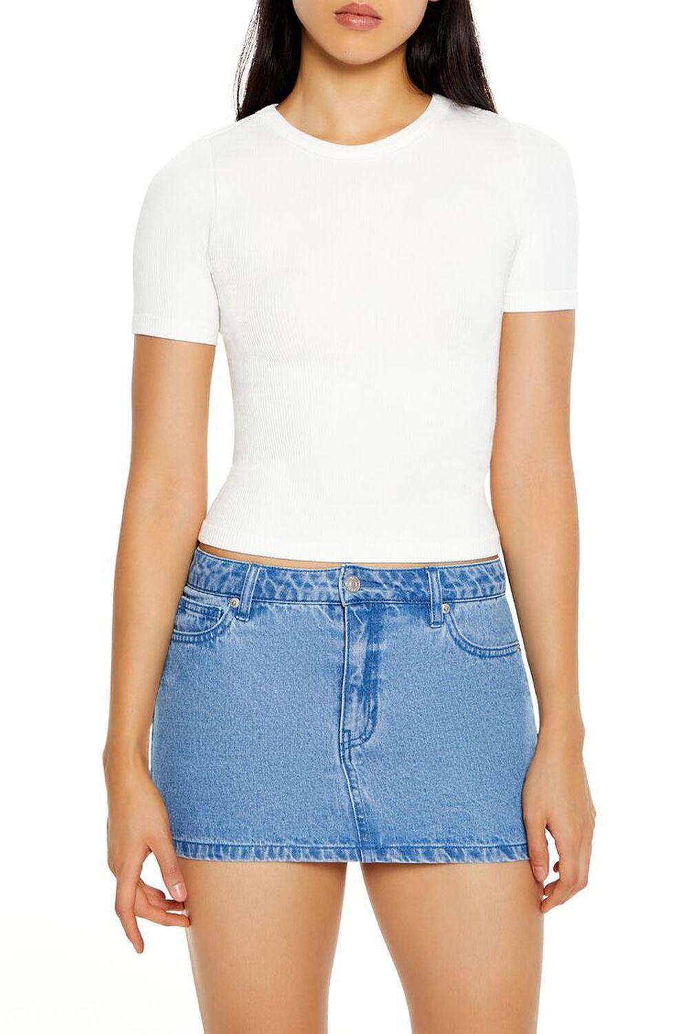 Cropped Seamless Ribbed Tee | Forever 21 Product Image