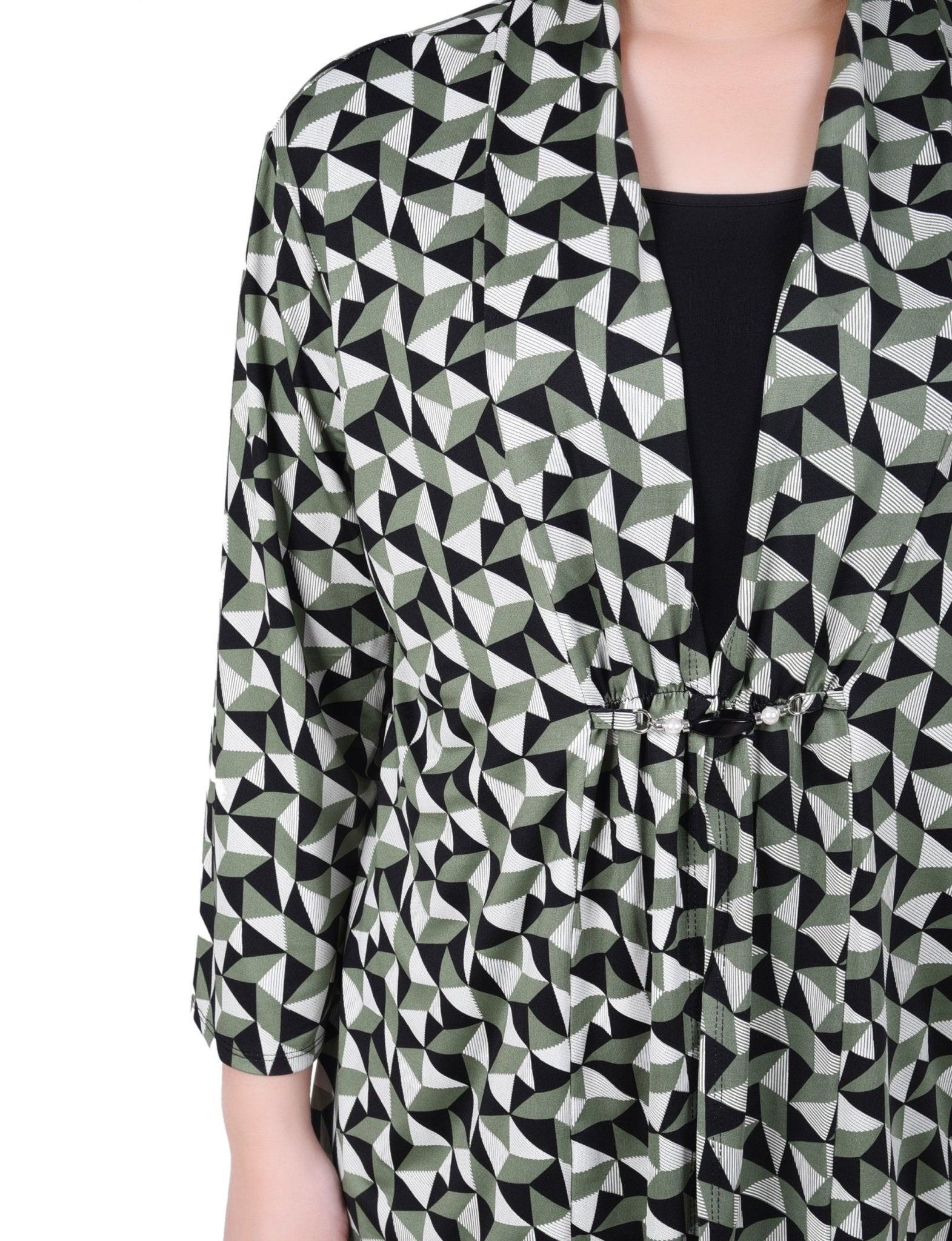 NY Collection Puff Print 3/4 Sleeve Two-Fer Top - Petite Product Image