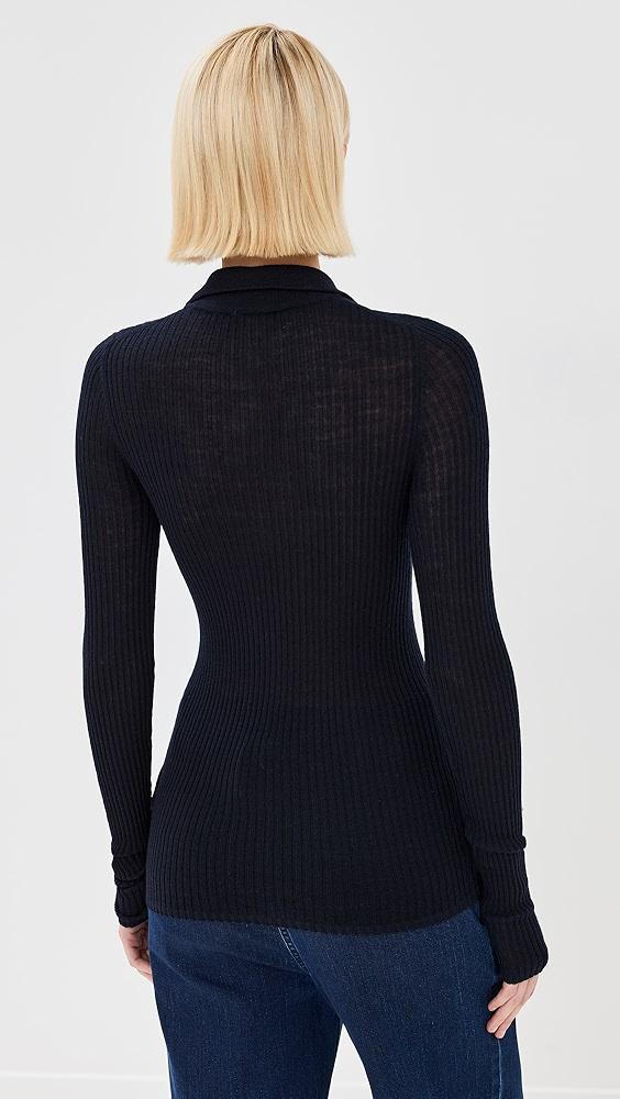 Tibi Feather Weight Ribbed Turtleneck Zip Up Sweater | Shopbop Product Image