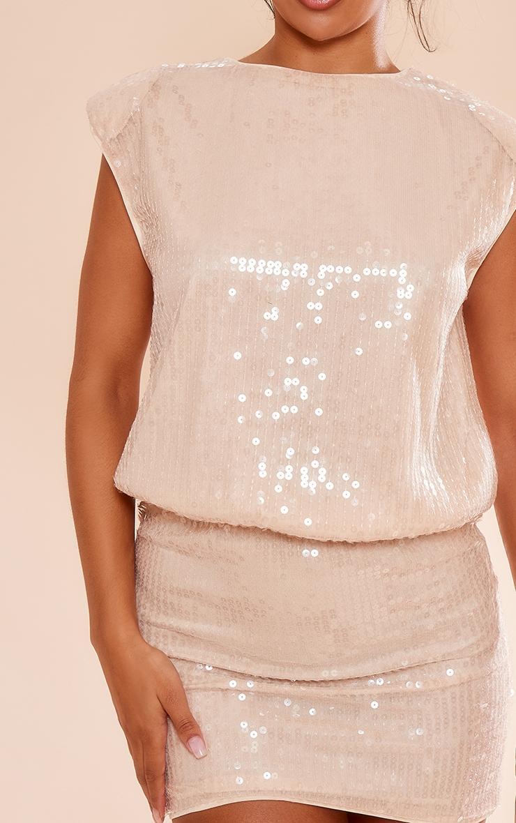 Nude Sequin Shoulder Pad Sleeveless Bodycon Dress Product Image