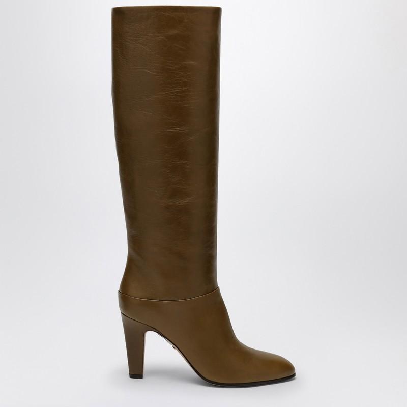 CHLOÉ Eve Khaki Green Leather Boot In Orange Product Image