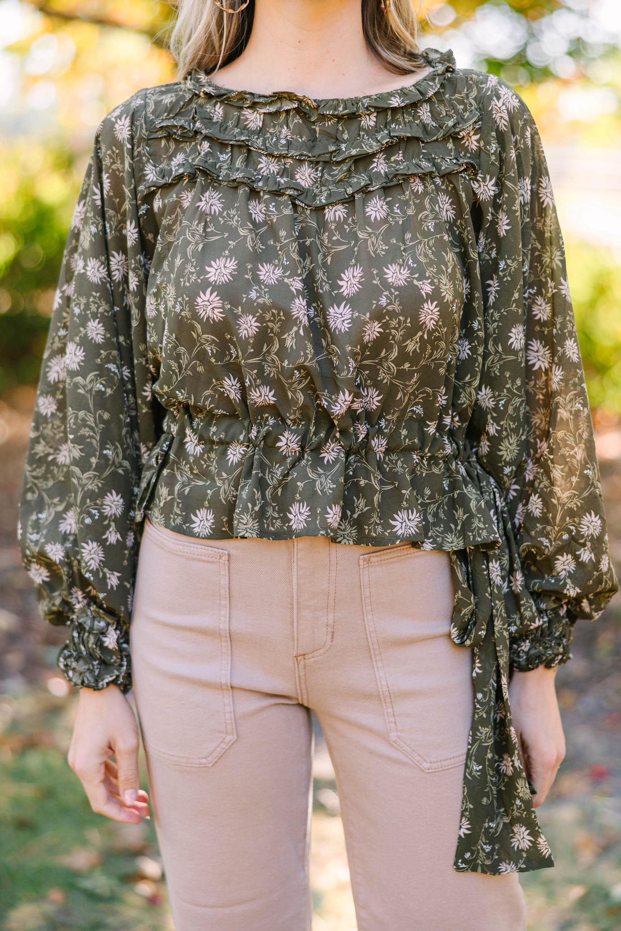 Tell Your Story Olive Green Floral Blouse Female Product Image