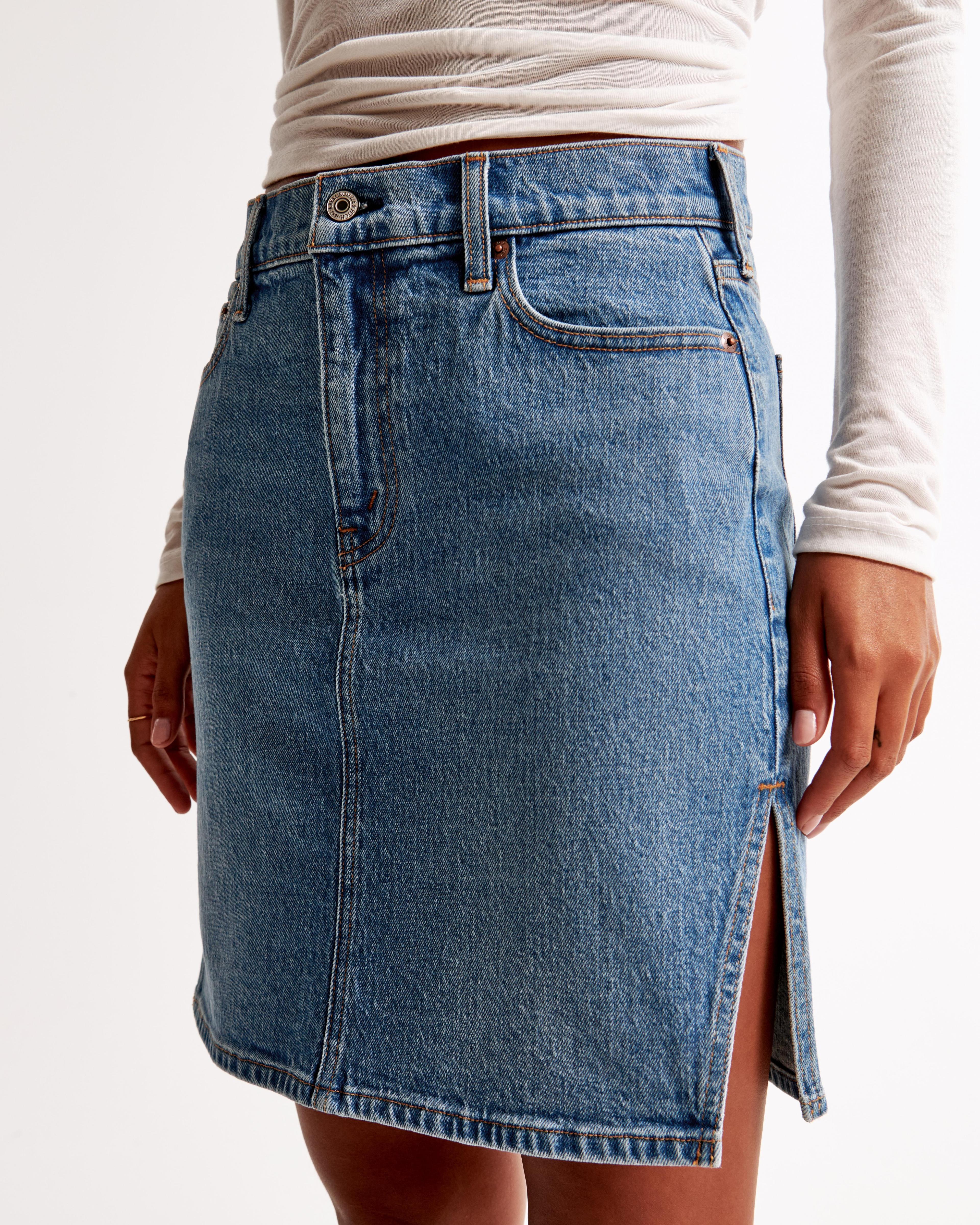 Mid Rise Denim Pencil Midi Skirt Product Image