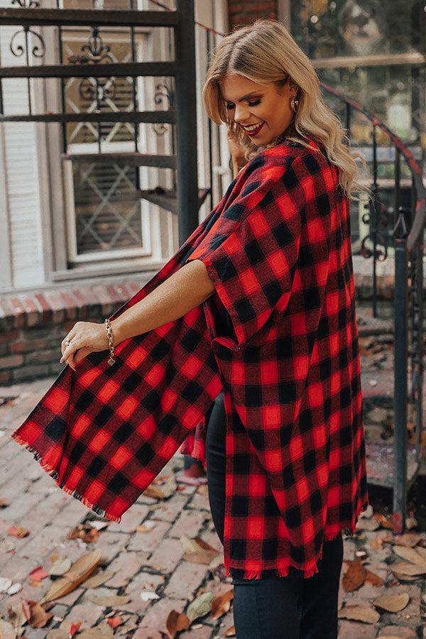 Morning Harvest Plaid Poncho In Red Curves Product Image