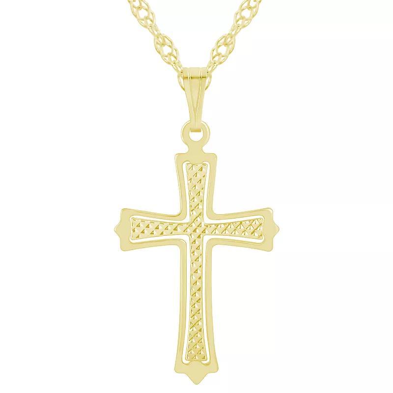 14k Gold Over Silver Patterned Cross Pendant Necklace, Womens Gold Tone Product Image