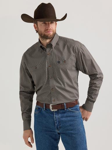 Wrangler George Strait® Men's L/S Brown Print Button Shirt Product Image