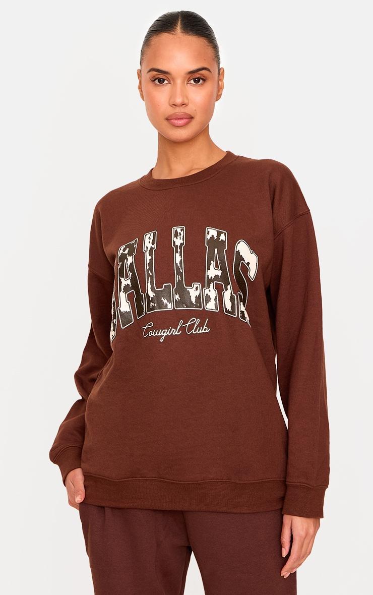 Chocolate Dallas Cow Printed Sweatshirt Product Image