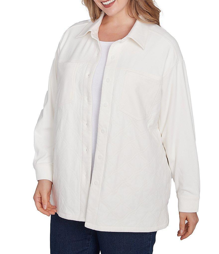 Ruby Rd. Plus Size Stretch Point Collar Long Sleeve Button Front Jacket Product Image