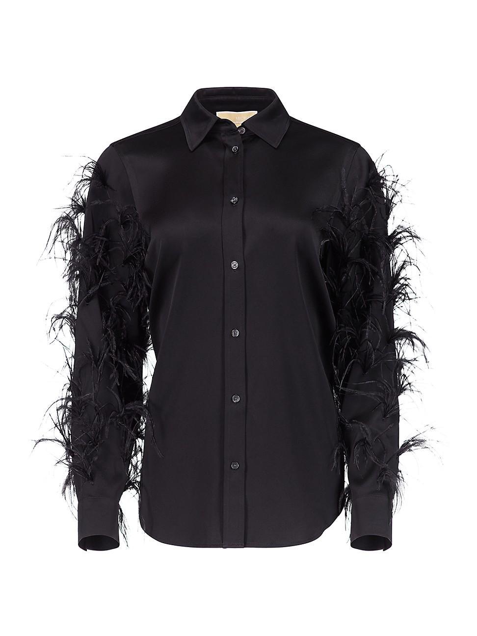 Womens Feather-Embellished Satin Shirt Product Image