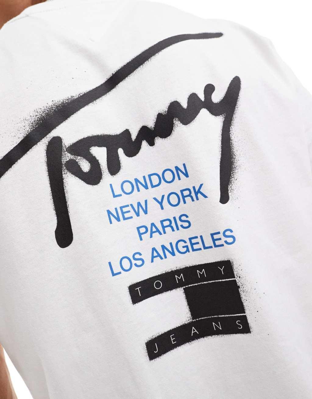 Tommy Jeans graffiti signature backprint T-shirt in white Product Image